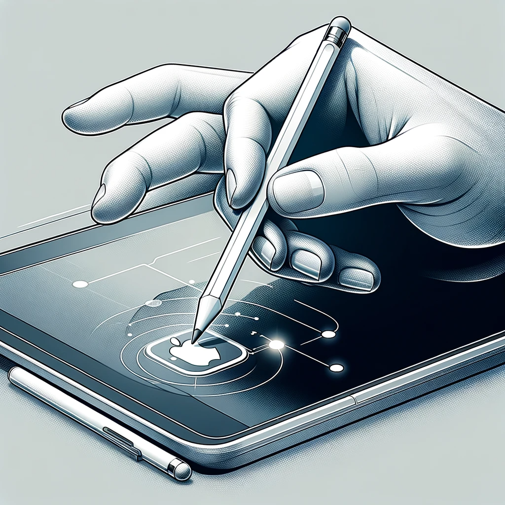 Come collegare Apple Pencil 2 a un iPad compatibile - A detailed representation showing the action of attaching a stylus similar to an Apple Pencil 2 to a generic tablet resembling an iPad